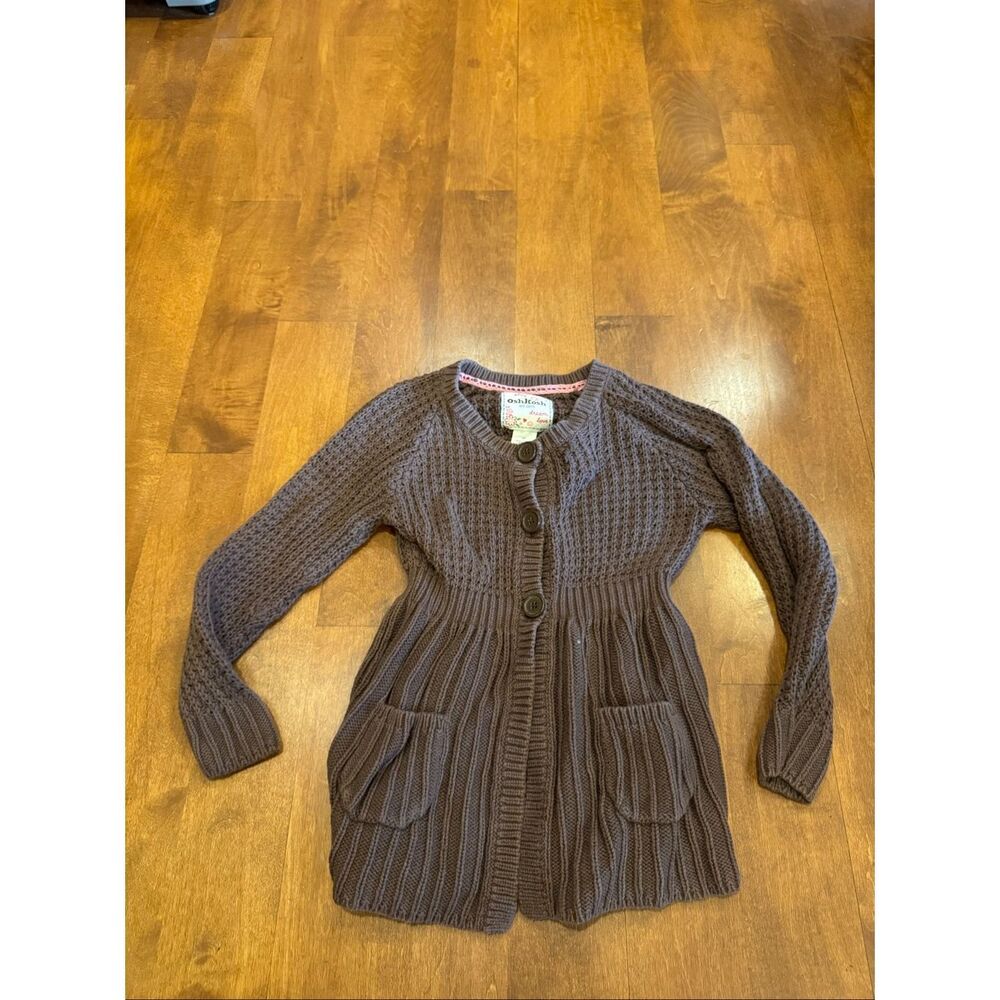 Y2K OshKosh B’gosh Girls 6X Brown Chunky Knit Cardigan Sweater Empire Waist Boho